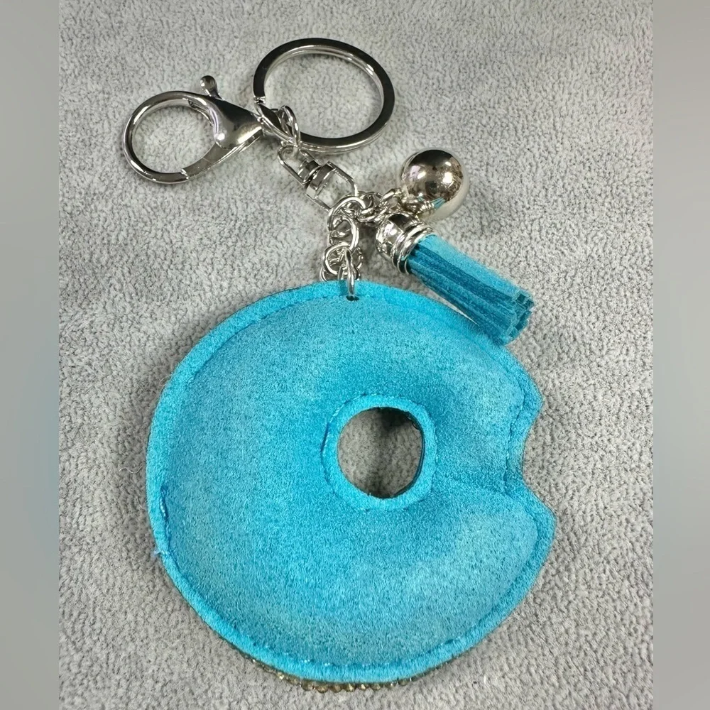 Blue Blingy Rhinestone Donut Tassel Key Ring And Lobster Clip Keychain